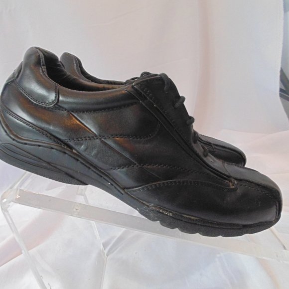 Borelli Leather Mens Shoes Size 9 Black Lace Up Derby Almond Toe Dress Shoes - Picture 2 of 6